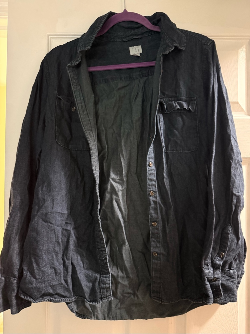 Wonen Washed Long-Sleeve Button-Up Jacket Shirt - dark blue